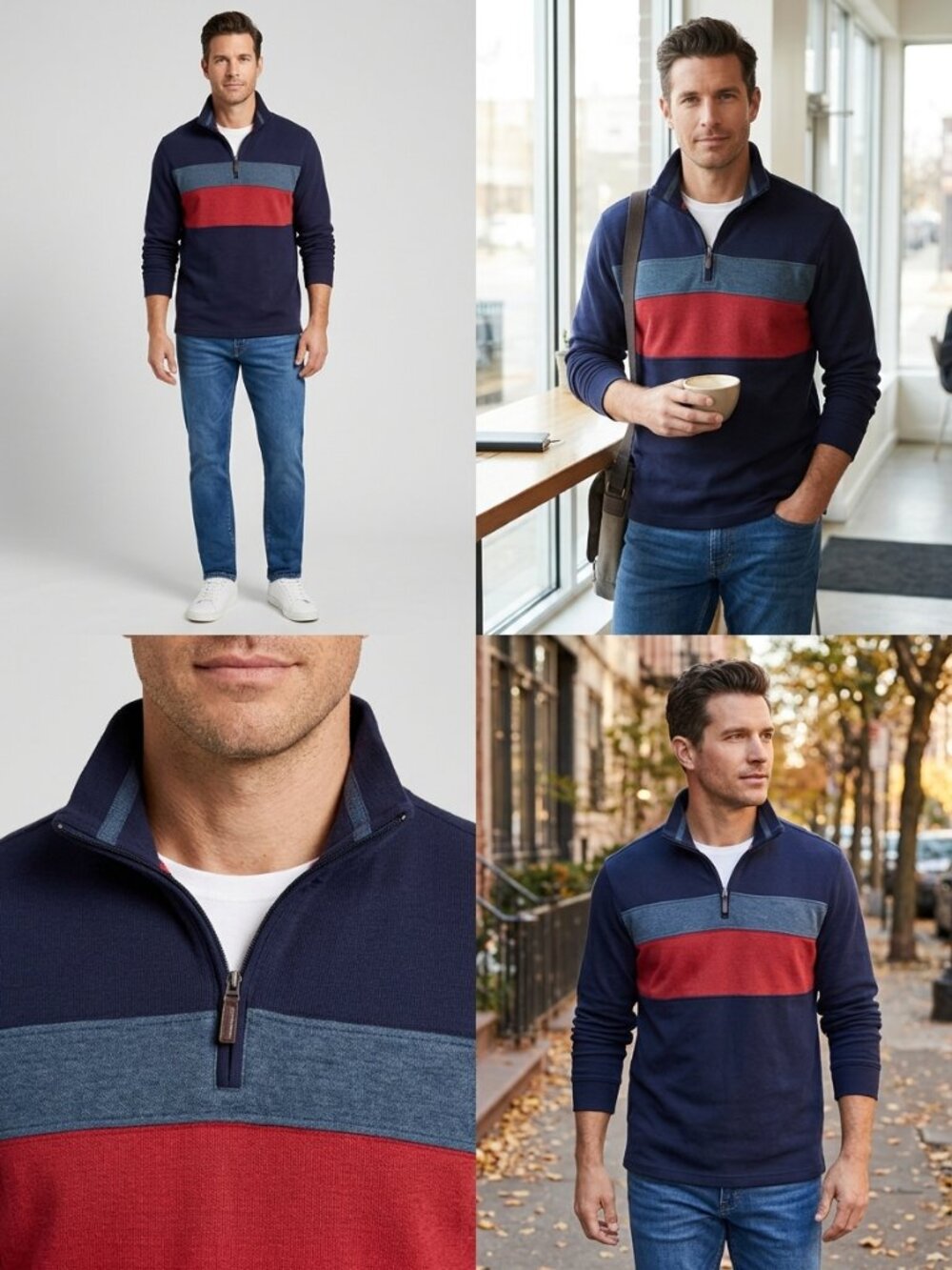 Club Room Pullover Sweater Mens SizeXXL Zipper Neck Chest Stripe Colorblock Blue